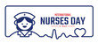 International nurses day - Text in Blue line frame with charecter woman nurse heart rhythm wave and heart symbol vector design