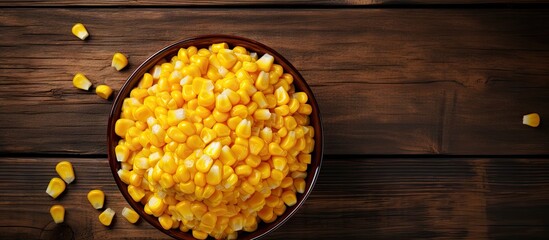 Sticker - Top view of a homemade slow cooker creamed corn in a bowl The image is captured from above in a flat lay style leaving copy space