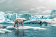 地球温暖化のイメージ、シロクマと南極北極