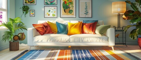 Sticker - A colorful living room with an interior design. 3D rendering