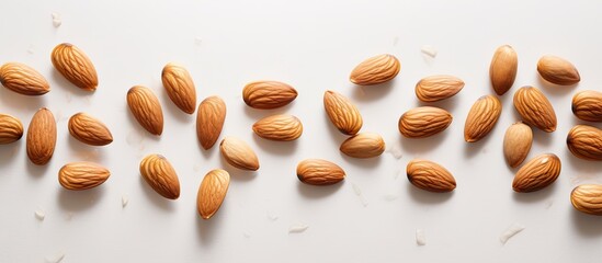 Wall Mural - A visually pleasing copy space image featuring cracked almonds on a light background