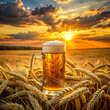 frothy beer mug set in a ripe golden barley field