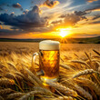 frothy beer mug set in a ripe golden barley field