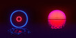 HDRI. Glowing neon lines. Full spherical panorama 360 degrees. Abstract vintage retro background, ultraviolet, spectrum vibrant colors, laser show. 3D render illustration.