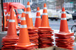 Traffic cones on the road, Temporary objects and devices for restricting or regulating traffic. Cones for the detour of repaired road sections