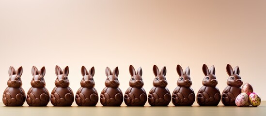 Wall Mural - Rabbit shaped chocolate Easter eggs are displayed in the copy space image