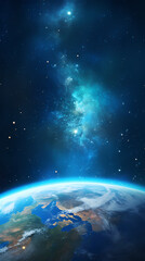 Poster - Earth planet glowing in space on starry sky background