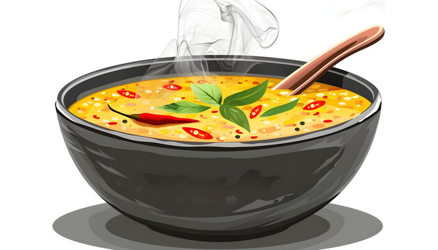 Clipart of a steaming bowl of aromatic coconut curry ar7 4 v6 0 Generative AI
