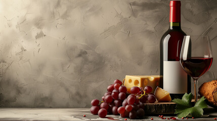 Wall Mural - Bottle of red wine, wineglass and grapes.