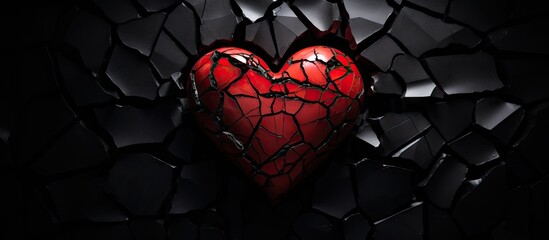 Sticker - Top view of a broken heart concept featuring a heart shaped image cutout on a black background with ample copy space