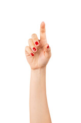 Wall Mural - hand pointing at screen on isolated background.