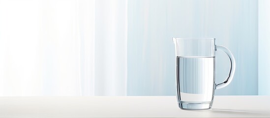 Wall Mural - A filter jug containing purified water sits on a white table set against a bright backdrop There is enough space for text in the image. Copy space image. Place for adding text and design