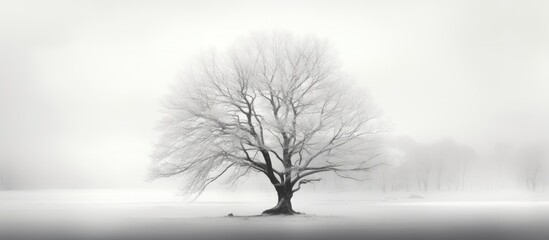 Wall Mural - A winter tree s silhouette transformed into a high key black and white copy space image
