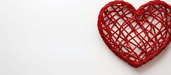 Wall Mural - Handcrafted Valentine s Day background featuring a large red wicker heart against a white backdrop with ample copy space for text and a connection to both cardiology and a healthy heart