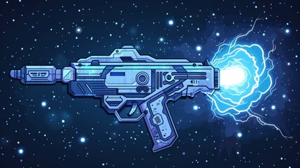 Wall Mural - Isolated futuristic sci-fi pistol collection with laser beam comic modern effect. Weapon lightning energy shot for aliens. Power ray attack blaster with water and plasma shot.