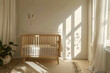 © Paphawin - Neutral-toned nursery with an understated crib against a clean white wall soft daylight medium shot.--s 750