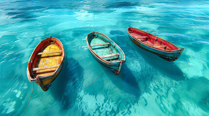 Wall Mural - Fishing Boat on Crystal Clear Tropical Waters, Traditional Wooden Craft off the Coast of Thailand