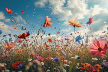 Sticker - Unspoiled Beautiful field of wild flowers. Floral beauty. Generate Ai