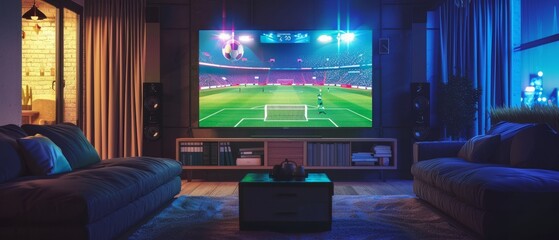 In the living room of Strylish Loft Apartment, I captured a shot of a television featuring a football match on a big flat screen television. The Football World Championship Finals were being