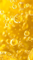 Wall Mural - a close up view of water bubbles on a yellow and orange background with a drop of water on the bottom of the image.