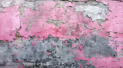 Wall Mural - Texture of Pink Paint Peeling Off Brick Wall.