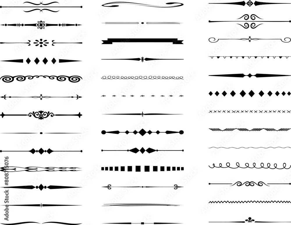 Design Line Separator Elegant black dividers, decorative lines, text separators, line border ...