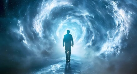 soul transcends reality through light energy portal exploring afterlife and spirituality. concept sp