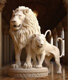 Fototapeta Motyle - 2 Beautiful lions ivory statues white.
