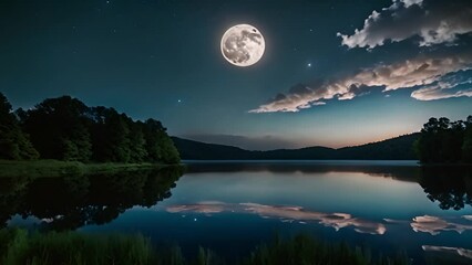 in the night darkness, an aura of inexplicable beauty and fascination hovers over the lake, illumina