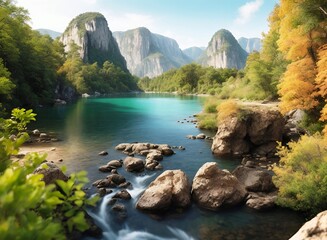 Wall Mural - The river flowing in the beautiful mountains