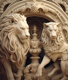 Fototapeta Motyle - Two lions ivory sculptures