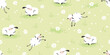 Seamless pattern of young lambs leaping in a field. Vector illustration