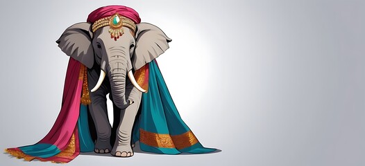 Wall Mural - Elegant Elephant Picture an elephant draped in luxurious fabrics like silk and velvet, with ornate jewelry adorning its tusks and ears. Its majestic presence