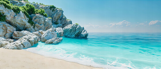 Wall Mural - Mediterranean Coastline with Turquoise Seas and Sandy Beaches, Summer Travel to Italy’s Idyllic Shores