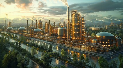 Canvas Print - A biofuel refinery utilizing biomass conversion technologies to produce renewable fuels and chemicals from organic feedstocks, reducing reliance on fossil