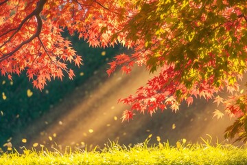 Wall Mural - Beautiful color maple leaf on tree