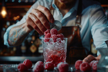 Wall Mural - High skilled barman barista person making shaking cocktails coffee drinks in bar Generative AI picture