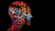 Human head concept jigsaw puzzle on black background