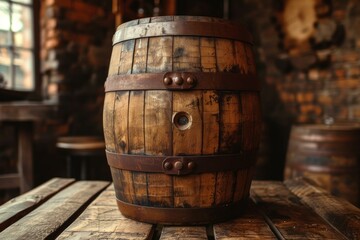 Wall Mural - Beer wood barrel cask. Cork alcohol. Generate Ai