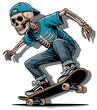 Skeleton on a Skateboard - Colored Illustration or Textile Print Motif Isolated on White Background, Vector