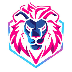 Sticker - Stylized neon lion with a fierce gaze