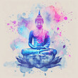 Meditating Buddha statue illustration in watercolor painting effect - ai generative