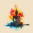 Meditating Buddha statue illustration in watercolor painting effect - ai generative