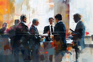 Wall Mural - corporate businessmen engaged in lively discussion digital painting