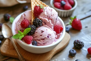 Poster - Berry ice cream. Scoop dessert. Generate Ai