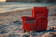 red armchair on the beach