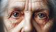 Emotion concept. A grandmother's tired eyes showing signs of aging like crow's feet and delicate wrinkles. Her eyes reflect deep weariness.