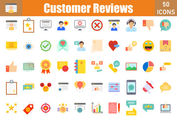 Canvas Print - Customer Reviews 50 web icons in flat style