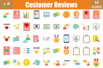 Poster - Customer Reviews 50 web icons in flat style