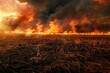 Intense flames engulf the land as an ominous symbol of global warming